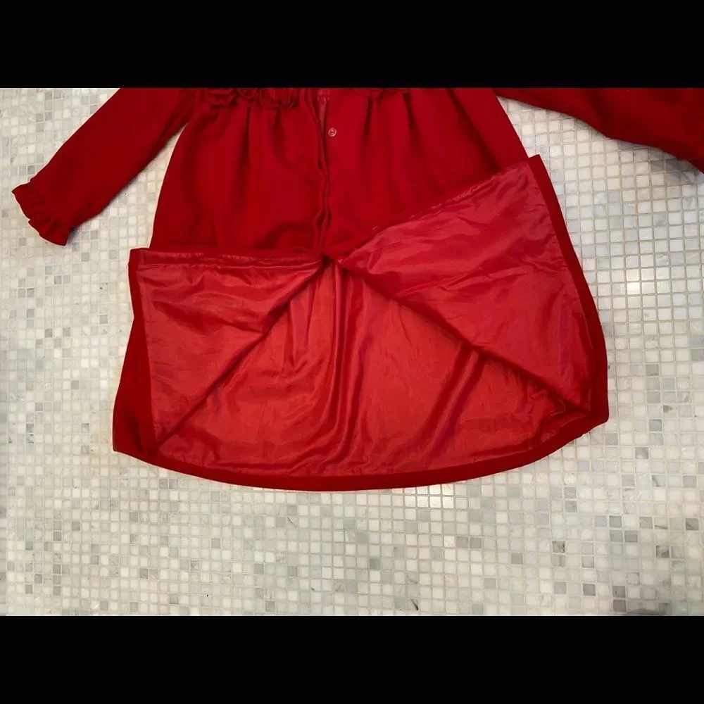 Joe Elle Formal Dressy Red Coat with Hood and Rose Pleating Details